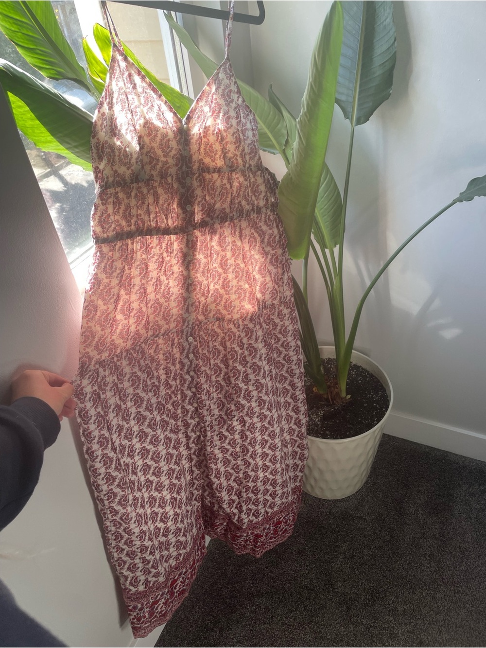 Boho Red paisley and cream American eagle maxi layered dress
